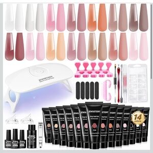JEWHITENY Poly Nail extension Gel Kit with LED Lamp 14 pcs mini lamp set